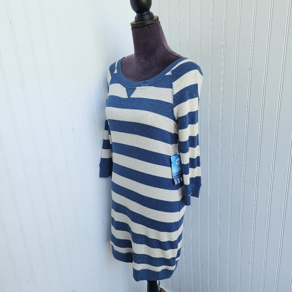 NWT Roxy Rain Shine Sweater Dress Blue Cream Striped Long Sleeve Stretch Sz S - Picture 4 of 14